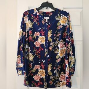 Denim&Co Blue Floral Button Up Blouse